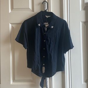 Blue Cropped Button Down Shirt